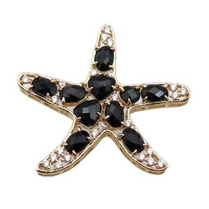 copper Star pendant pave black Cat Eye Crystal, gold plated, approx 40mm [FD11536]