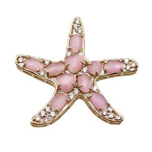 copper Star pendant pave pink Cat Eye Crystal, gold plated, approx 40mm [FD11537]