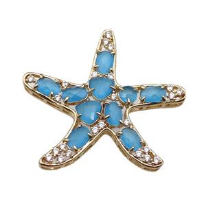 copper Star pendant pave blue Cat Eye Crystal, gold plated, approx 40mm [FD11538]