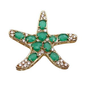 copper Star pendant pave green Cat Eye Crystal, gold plated, approx 40mm [FD11539]