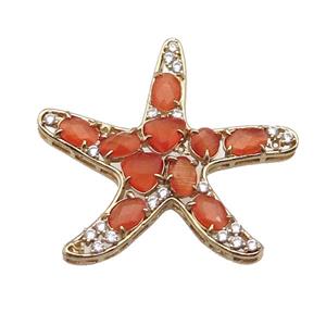 copper Star pendant pave orange Cat Eye Crystal, gold plated, approx 40mm [FD11541]