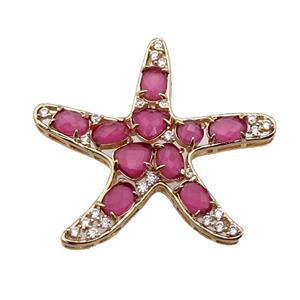 copper Star pendant pave hotpink Cat Eye Crystal, gold plated, approx 40mm [FD11542]
