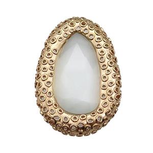 copper oval beads pave white Cat Eye Crystal, gold plated, approx 31-46mm [FD11544]