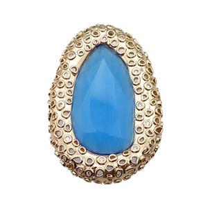 copper oval beads pave skyblue Cat Eye Crystal, gold plated, approx 31-46mm [FD11545]