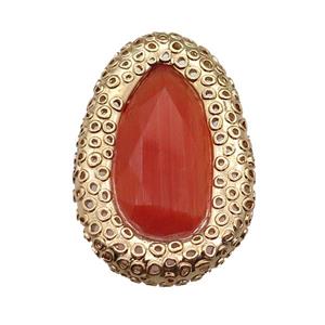 copper oval beads pave orange Cat Eye Crystal, gold plated, approx 31-46mm [FD11548]