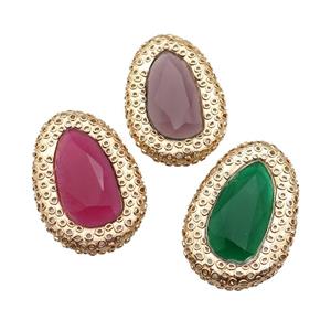 copper oval beads pave Cat Eye Crystal, gold plated, mixed, approx 31-46mm [FD11554]