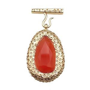 copper oval pendant pave orange Cat Eye Crystal, gold plated, approx 30-45mm, 20-27mm [FD11555]