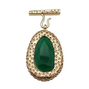 copper oval pendant pave green Cat Eye Crystal, gold plated, approx 30-45mm, 20-27mm [FD11556]