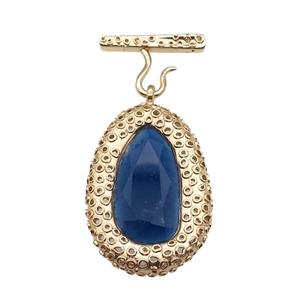 copper oval pendant pave blue Cat Eye Crystal, gold plated, approx 30-45mm, 20-27mm [FD11557]