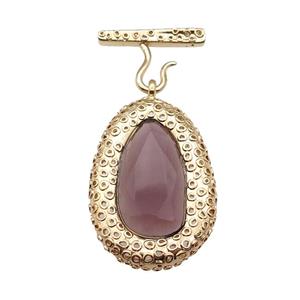 copper oval pendant pave purple Cat Eye Crystal, gold plated, approx 30-45mm, 20-27mm [FD11558]