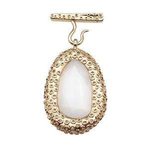 copper oval pendant pave white Cat Eye Crystal, gold plated, approx 30-45mm, 20-27mm [FD11559]