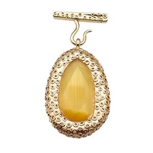 copper oval pendant pave yellow Cat Eye Crystal, gold plated, approx 30-45mm, 20-27mm [FD11560]