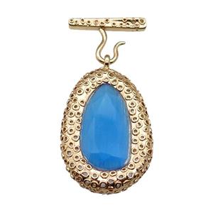 copper oval pendant pave blue Cat Eye Crystal, gold plated, approx 30-45mm, 20-27mm [FD11561]