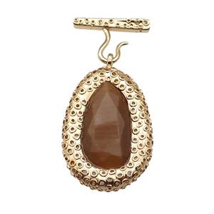 copper oval pendant pave coffee Cat Eye Crystal, gold plated, approx 30-45mm, 20-27mm [FD11563]