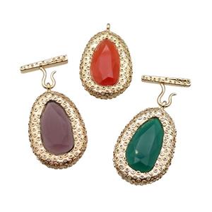 copper oval pendant pave Cat Eye Crystal, gold plated, mixed, approx 30-45mm, 20-27mm [FD11565]