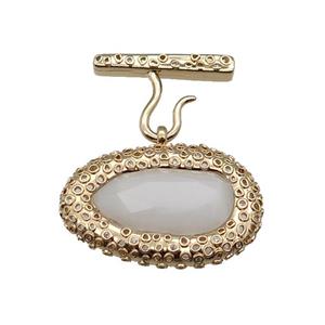 copper oval pendant pave white Cat Eye Crystal, gold plated, approx 25-38mm, 20-27mm [FD11566]