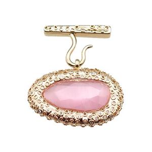 copper oval pendant pave pink Cat Eye Crystal, gold plated, approx 25-38mm, 20-27mm [FD11567]