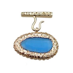 copper oval pendant pave blue Cat Eye Crystal, gold plated, approx 25-38mm, 20-27mm [FD11568]