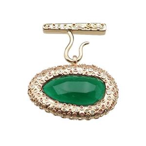 copper oval pendant pave green Cat Eye Crystal, gold plated, approx 25-38mm, 20-27mm [FD11570]
