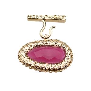 copper oval pendant pave hotpink Cat Eye Crystal, gold plated, approx 25-38mm, 20-27mm [FD11571]