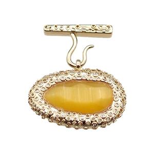 copper oval pendant pave yellow Cat Eye Crystal, gold plated, approx 25-38mm, 20-27mm [FD11572]