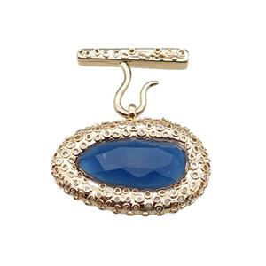 copper oval pendant pave blue Cat Eye Crystal, gold plated, approx 25-38mm, 20-27mm [FD11573]