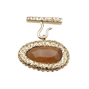 copper oval pendant pave coffee Cat Eye Crystal, gold plated, approx 25-38mm, 20-27mm [FD11574]