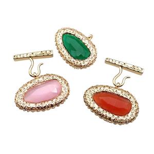 copper oval pendant pave Cat Eye Crystal, gold plated, mixed, approx 25-38mm, 20-27mm [FD11576]