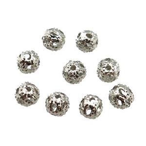 copper round ball Beads, unfade, platinum plated, approx 4mm dia [FD11577]