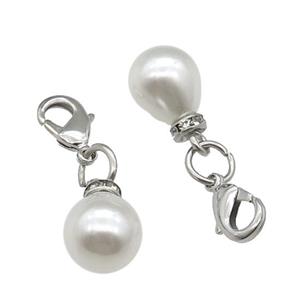 white Pearlized Glass pendant with Lobster Clasp, approx 11.5x14mm, 6mm, 14mm [FD11599]