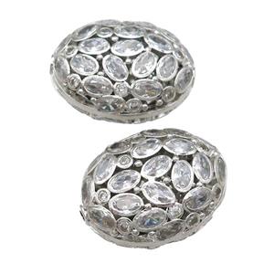 copper oval beads pave zircon, platinum plated, approx 20-26mm [FD11643]
