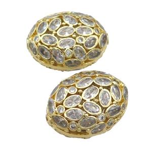 copper oval beads pave zircon, gold plated, approx 20-26mm [FD11644]