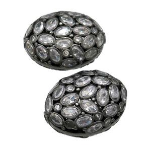 copper oval beads pave zircon, black plated, approx 20-26mm [FD11645]