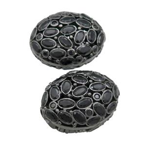 copper oval beads pave zircon, black plated, approx 20-26mm [FD11646]