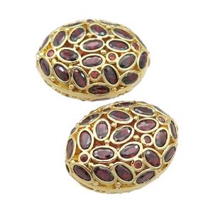 copper oval beads red pave zircon, gold plated, approx 20-26mm [FD11648]