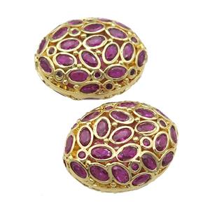 copper oval beads pave hotpink zircon, gold plated, approx 20-26mm [FD11649]