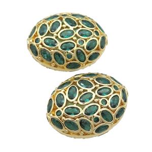 copper oval beads pave green zircon, gold plated, approx 20-26mm [FD11650]