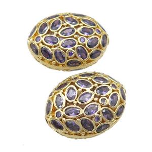 copper oval beads pave purple zircon, gold plated, approx 20-26mm [FD11651]