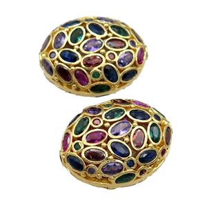 copper oval beads pave multicolor zircon, gold plated, approx 20-26mm [FD11652]