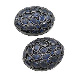 copper oval beads pave blue zircon, black plated, approx 20-26mm [FD11656]