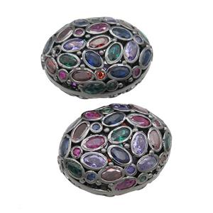 copper oval beads pave multicolor zircon, black plated, approx 20-26mm [FD11658]
