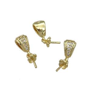 Copper Pendant Bail For Half Drilled Beads Pave Zircon Gold Plated, approx 5-13mm, 3mm hole [FD11672]