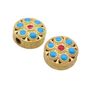 Copper Coin Beads Enamel Gold Plated, approx 12mm dia [FD11690]