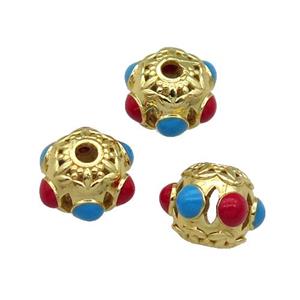 Copper Spacer Round Beads Enamel Gold Plated, approx 12mm, 2.5mm hole [FD11692]