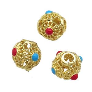 Copper Spacer Round Beads Enamel Gold Plated, approx 10mm, 3mm hole [FD11693]