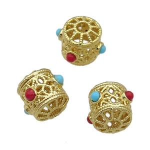 Copper Spacer Tube Beads Enamel Gold Plated, approx 9-11mm, 2.5mm hole [FD11695]