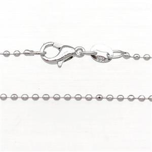 Copper Necklace Ball Chain Unfaded Platinum Plated, approx 1.2mm, 42cm length [FD11718]