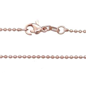 Copper Necklace Ball Chain Unfaded Rose Gold, approx 1.2mm, 42cm length [FD11720]