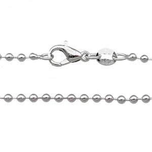 Copper Necklace Ball Chain Unfaded Platinum Plated, approx 1.8mm, 42cm length [FD11745]
