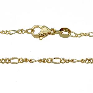 Copper Necklace Figaro Chain Unfaded Gold Plated, approx 2.4mm, 42cm length [FD11755]